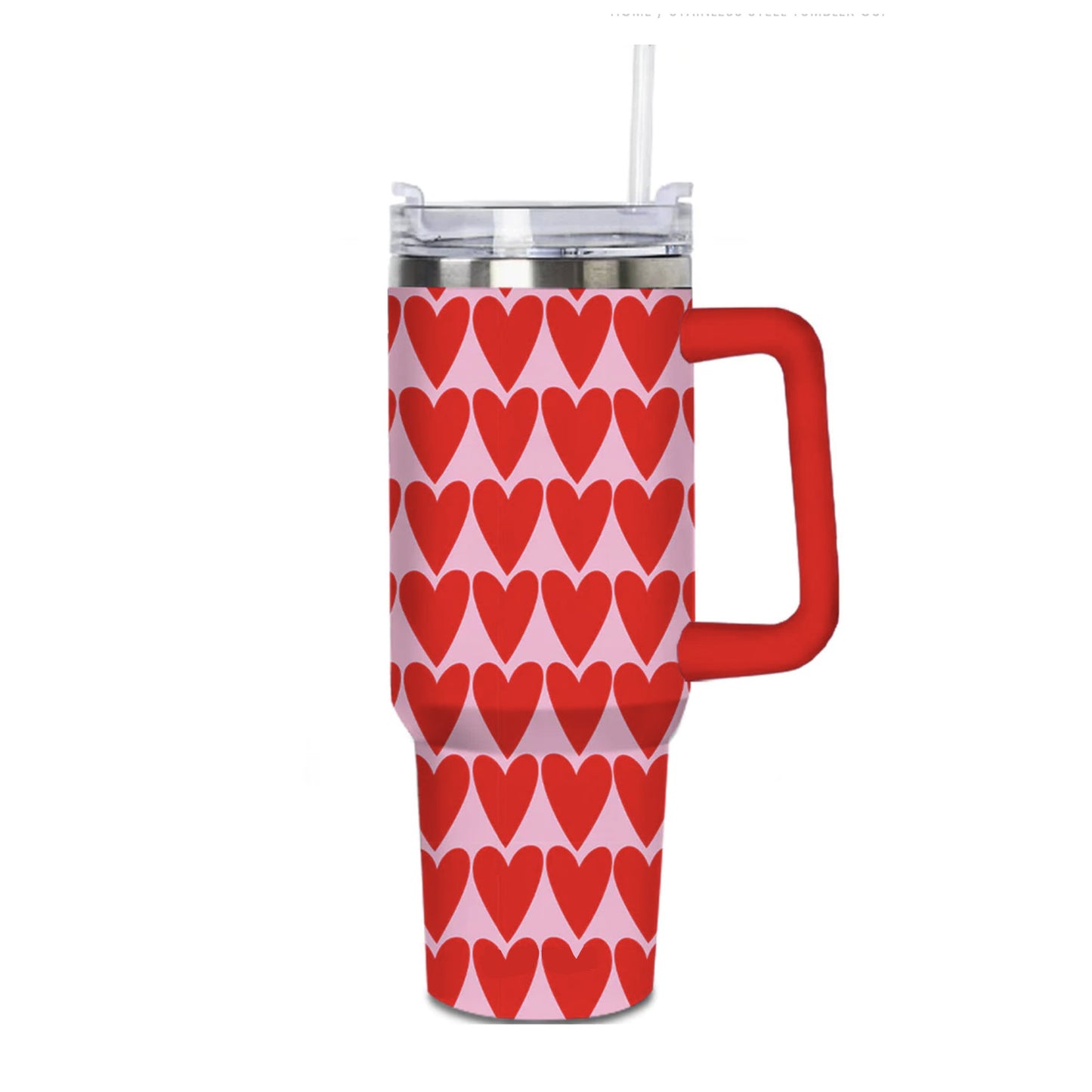 Red Heart Pattern 40 oz. Handle Tumbler