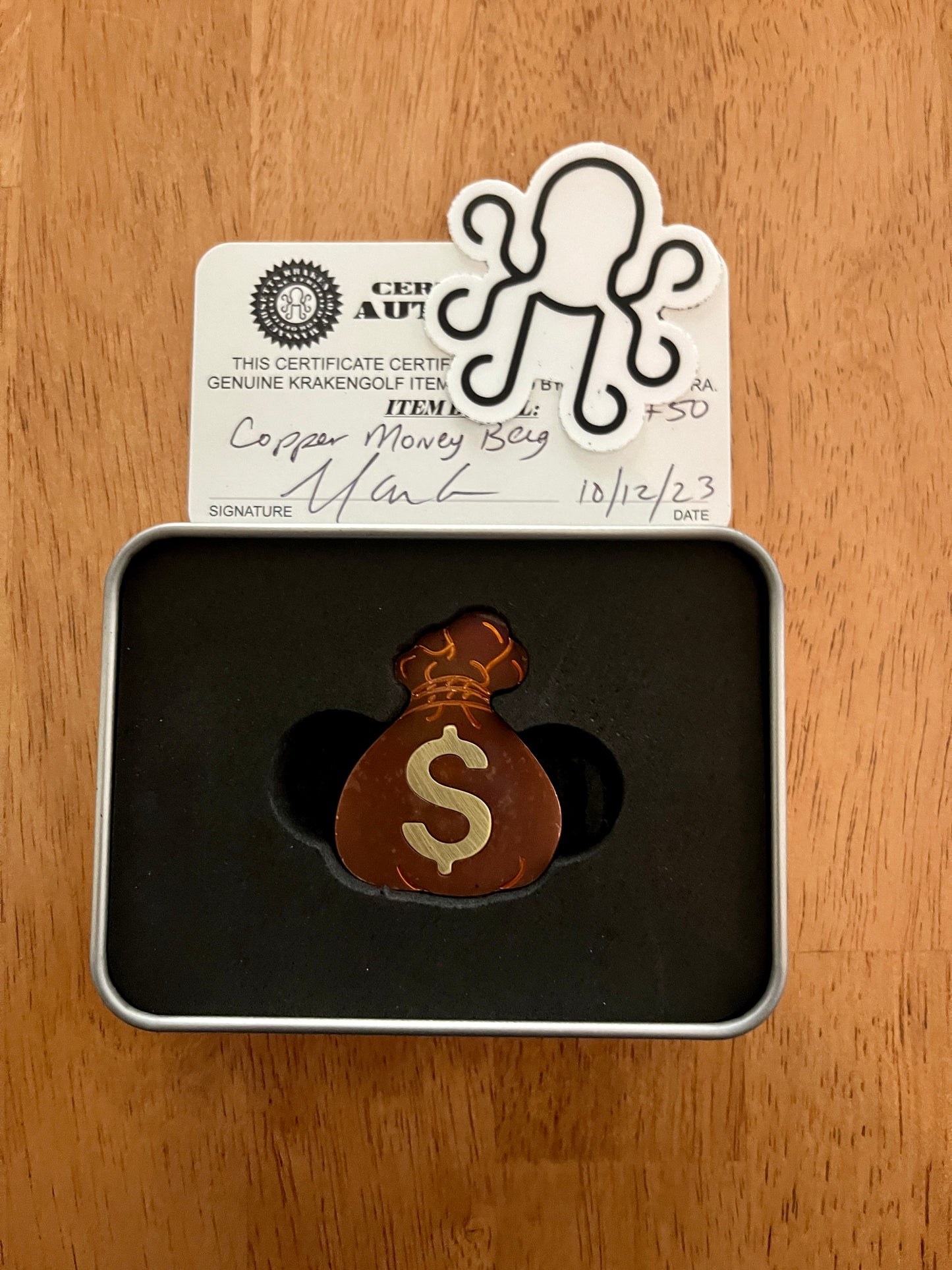 KRAKEN Golf Ball Marker Copper Torched Moneybag Limited Edition 1 of 50